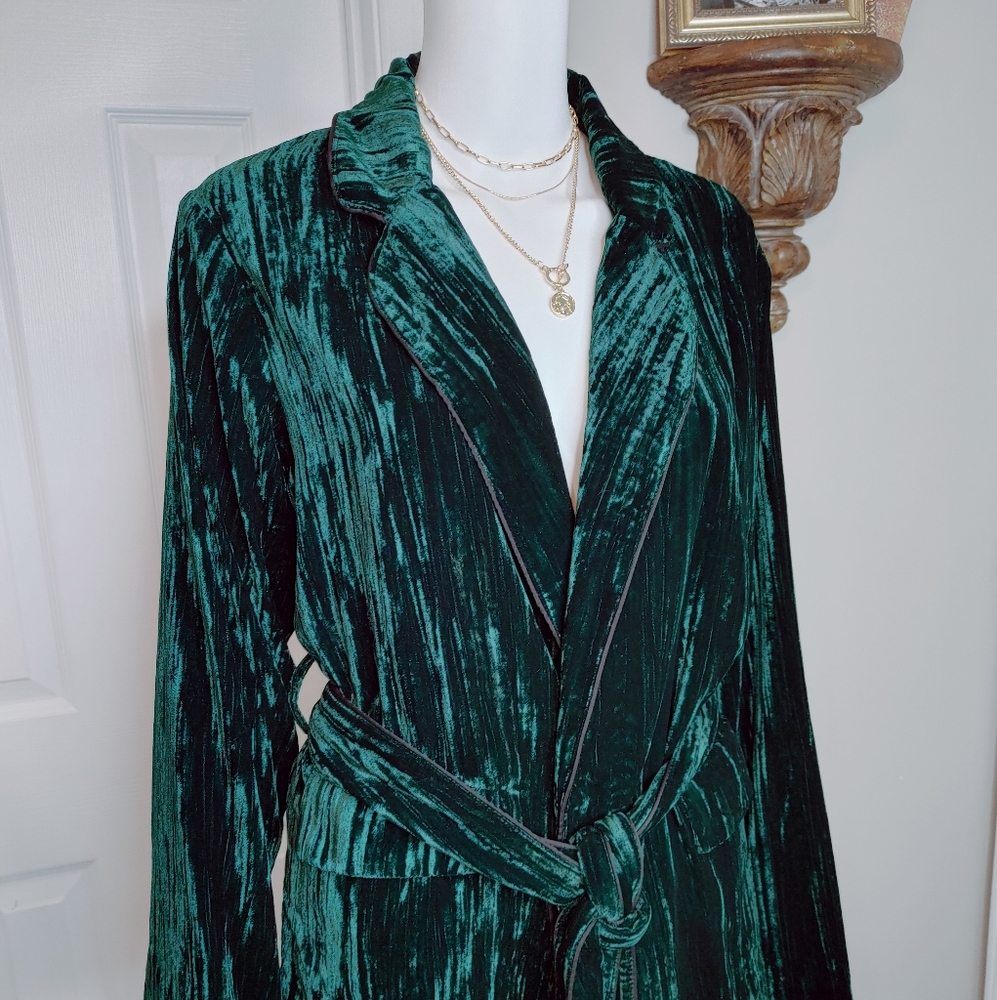 LUCY PARIS PETRA CRUSHED VELVET BLAZER, GREEN L - Picture 7 of 15
